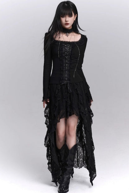 Gothic Black Slim Long Sleeve Top