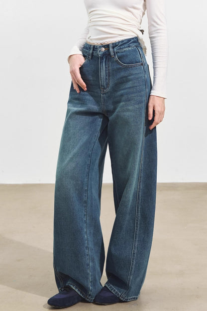 Three-Dimensional Split Wide-Leg Jeans