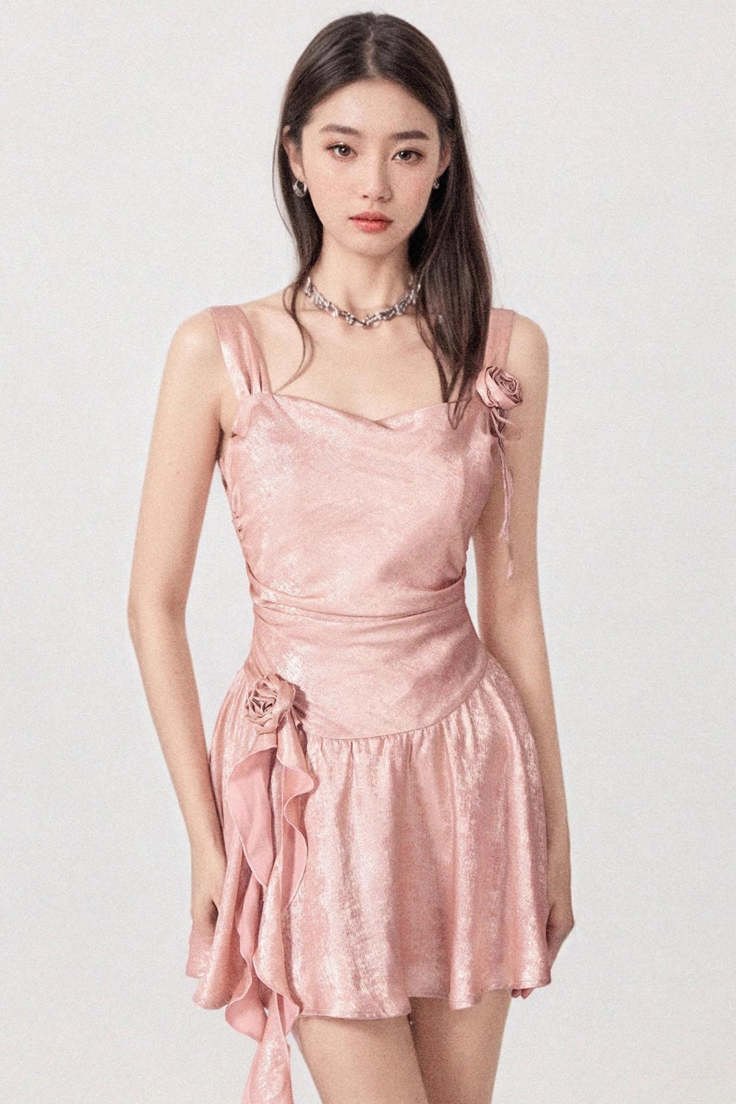 Pink Pleated Halter Dress