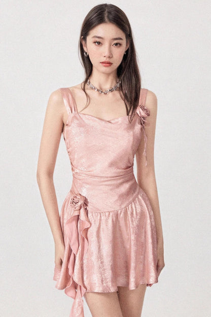 Pink Pleated Halter Dress