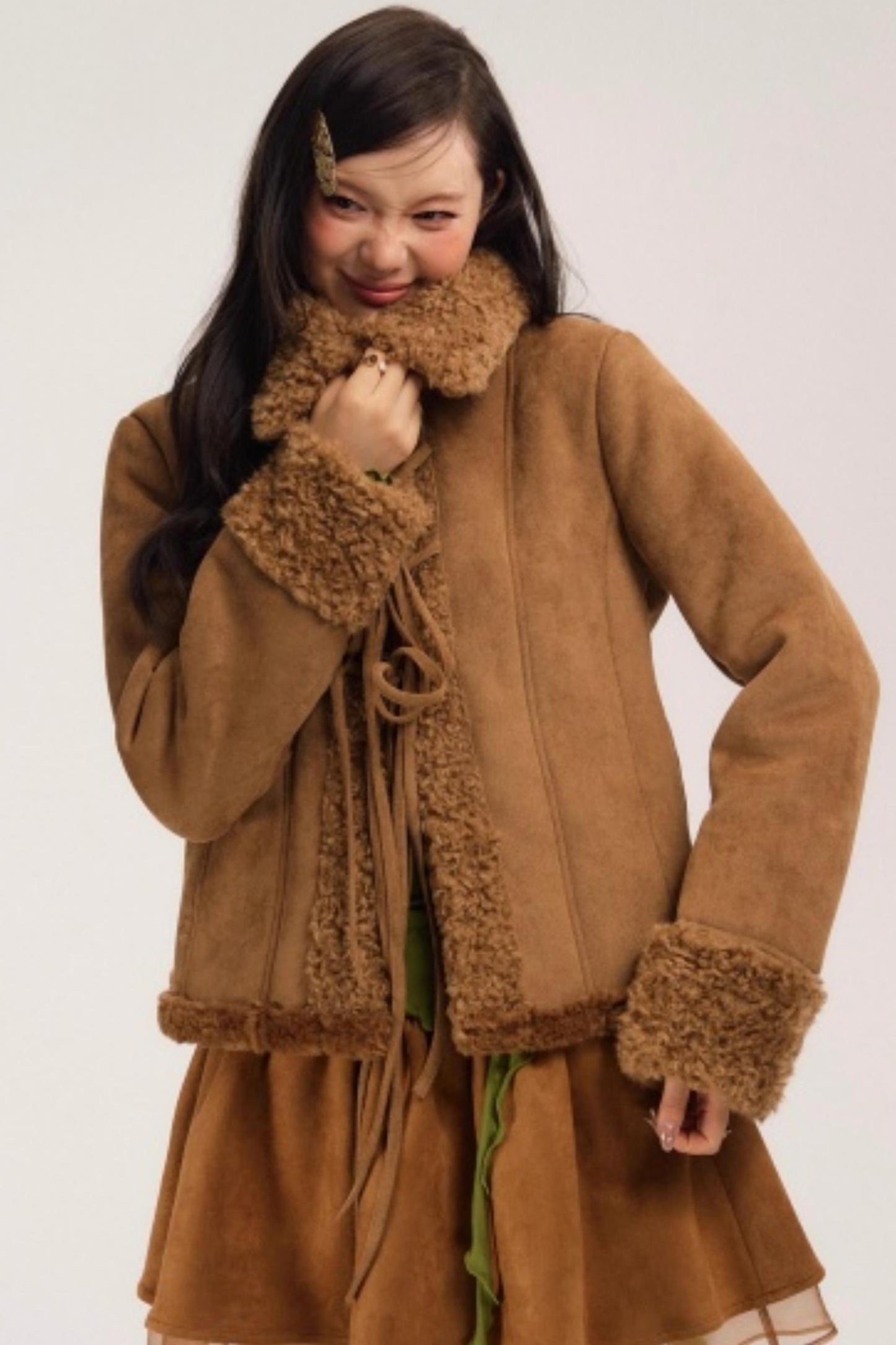 Fur-Lined Suede Winter Coat