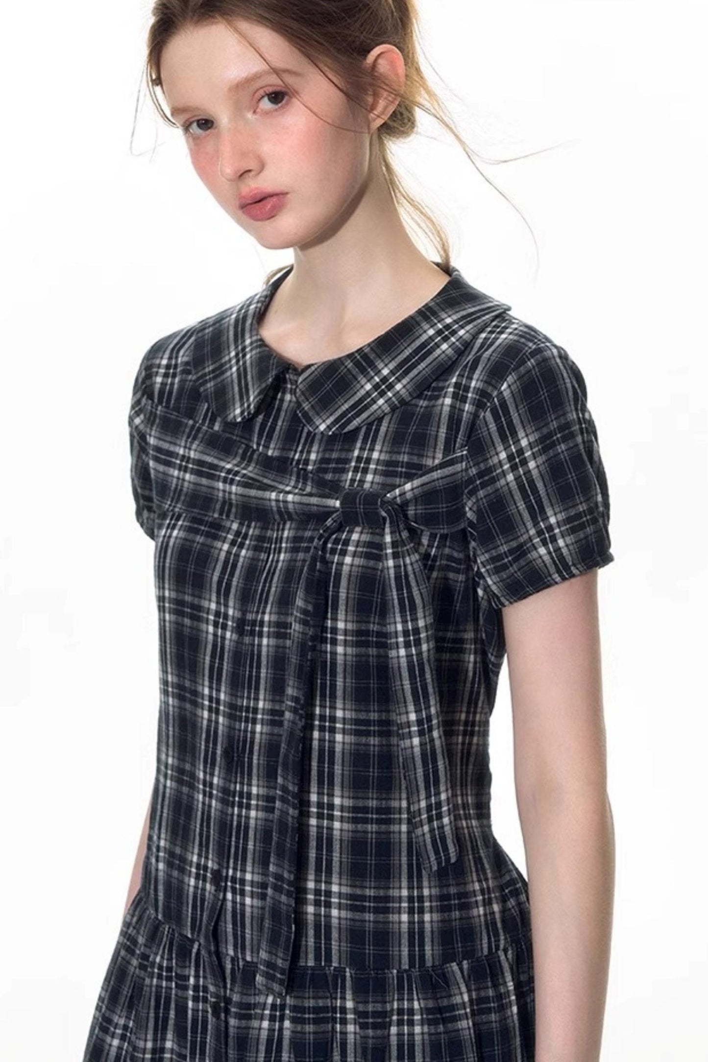 Original Lace-up Plaid Dress