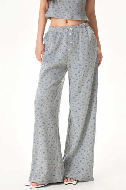 Floral Placket Blouse and Pants Set-Up