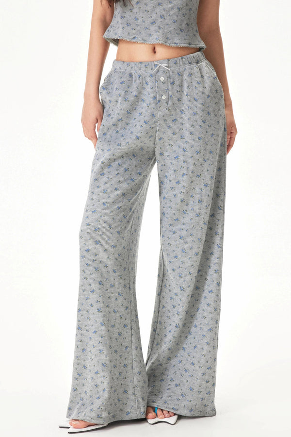 Floral Placket Blouse and Pants Set-Up