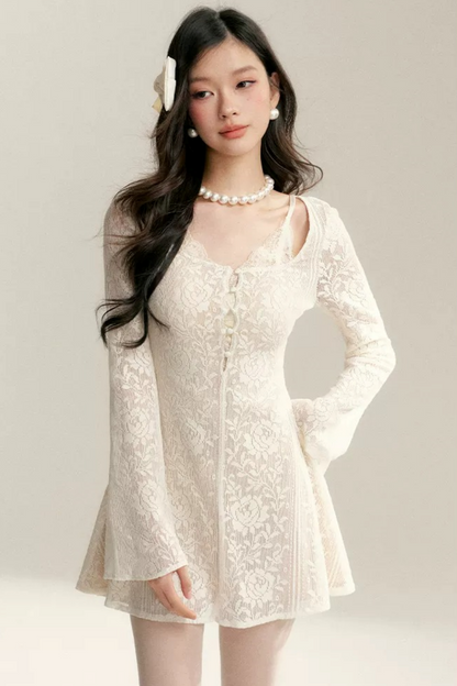 Hollow-Out Jacquard Lace Dress