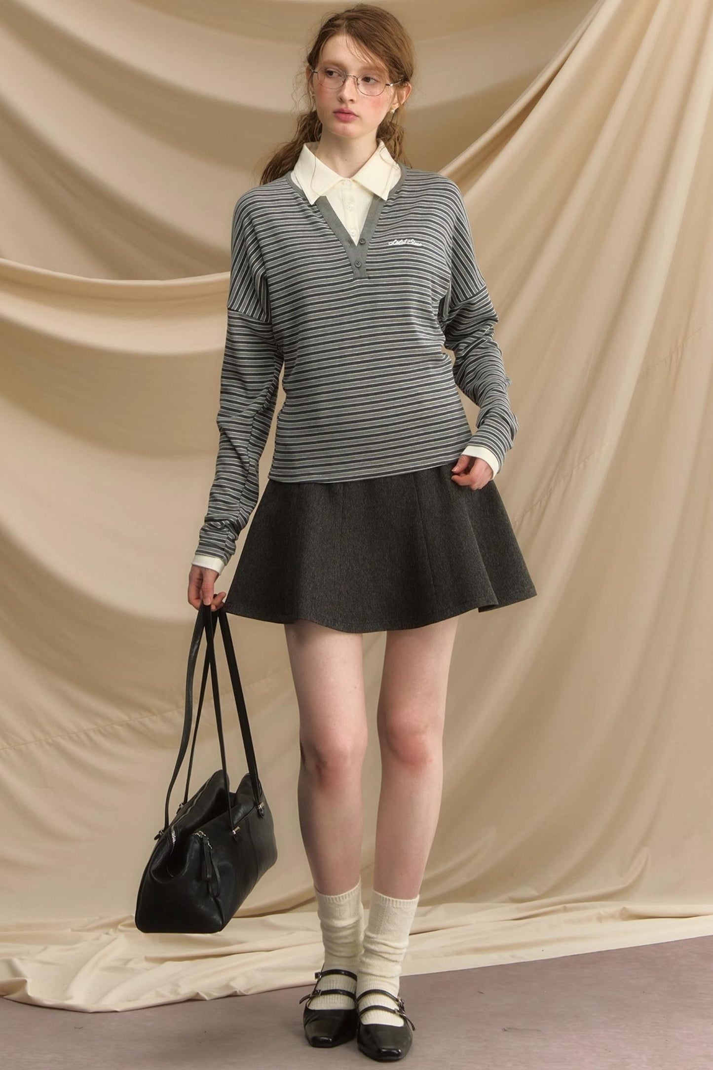 High Waist Gray  A-Line Skirt