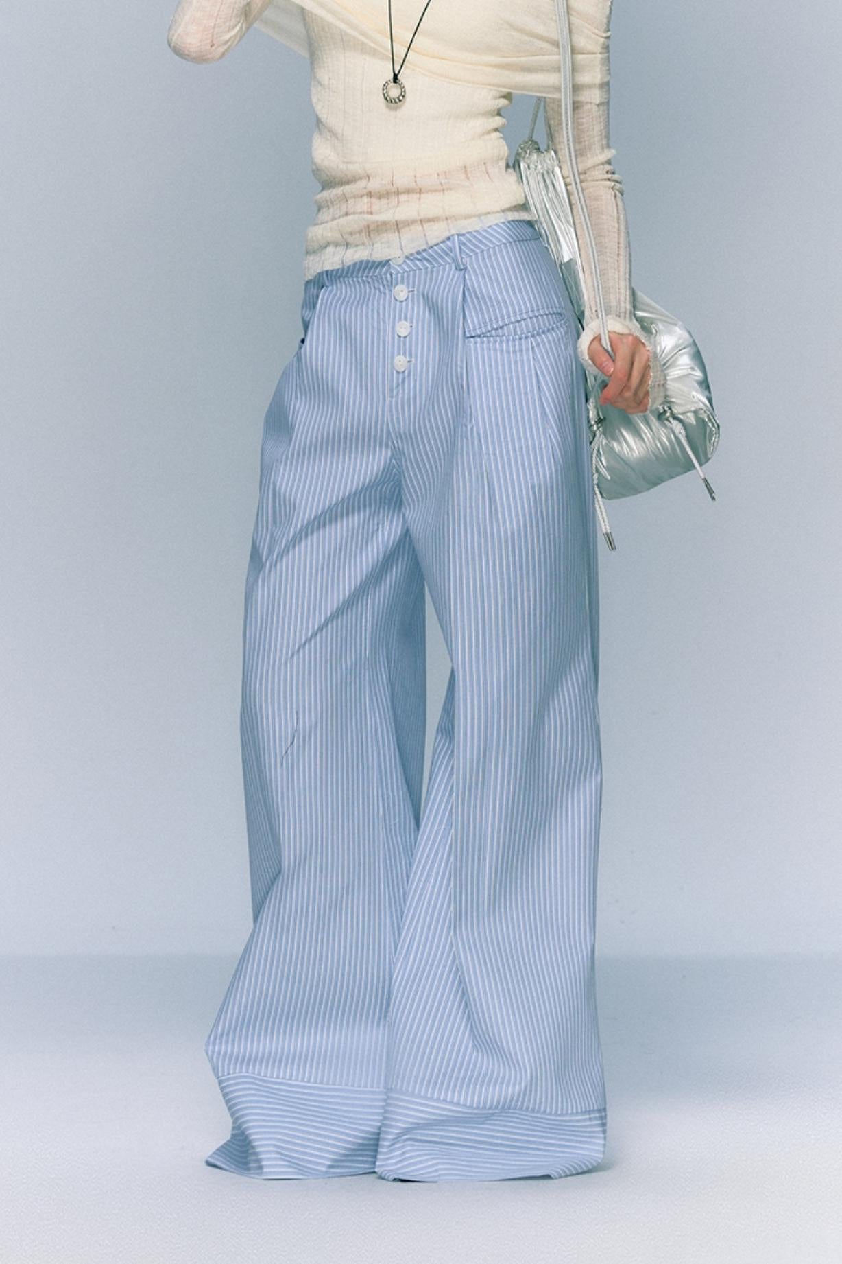 Striped Loose Wide Leg Trousers Casual Pants Bottoms