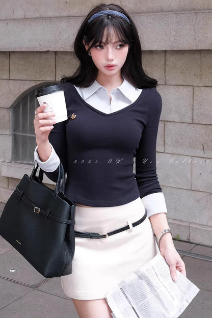 Fake Two Piece Knitted Top Skirt Set-Up