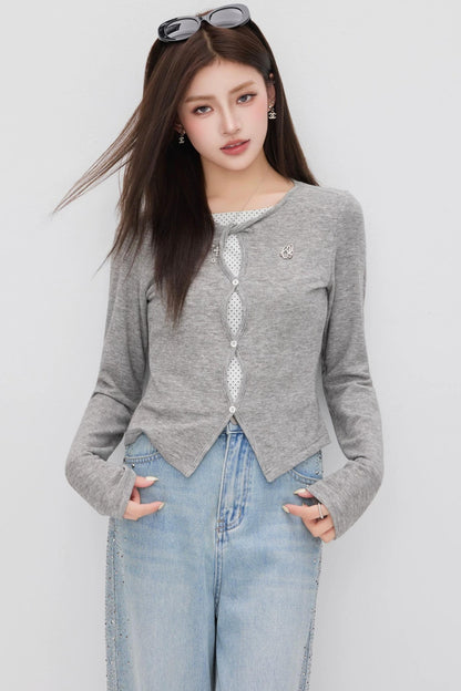 Hollow-Out Polka Dot Blouse Set-Up