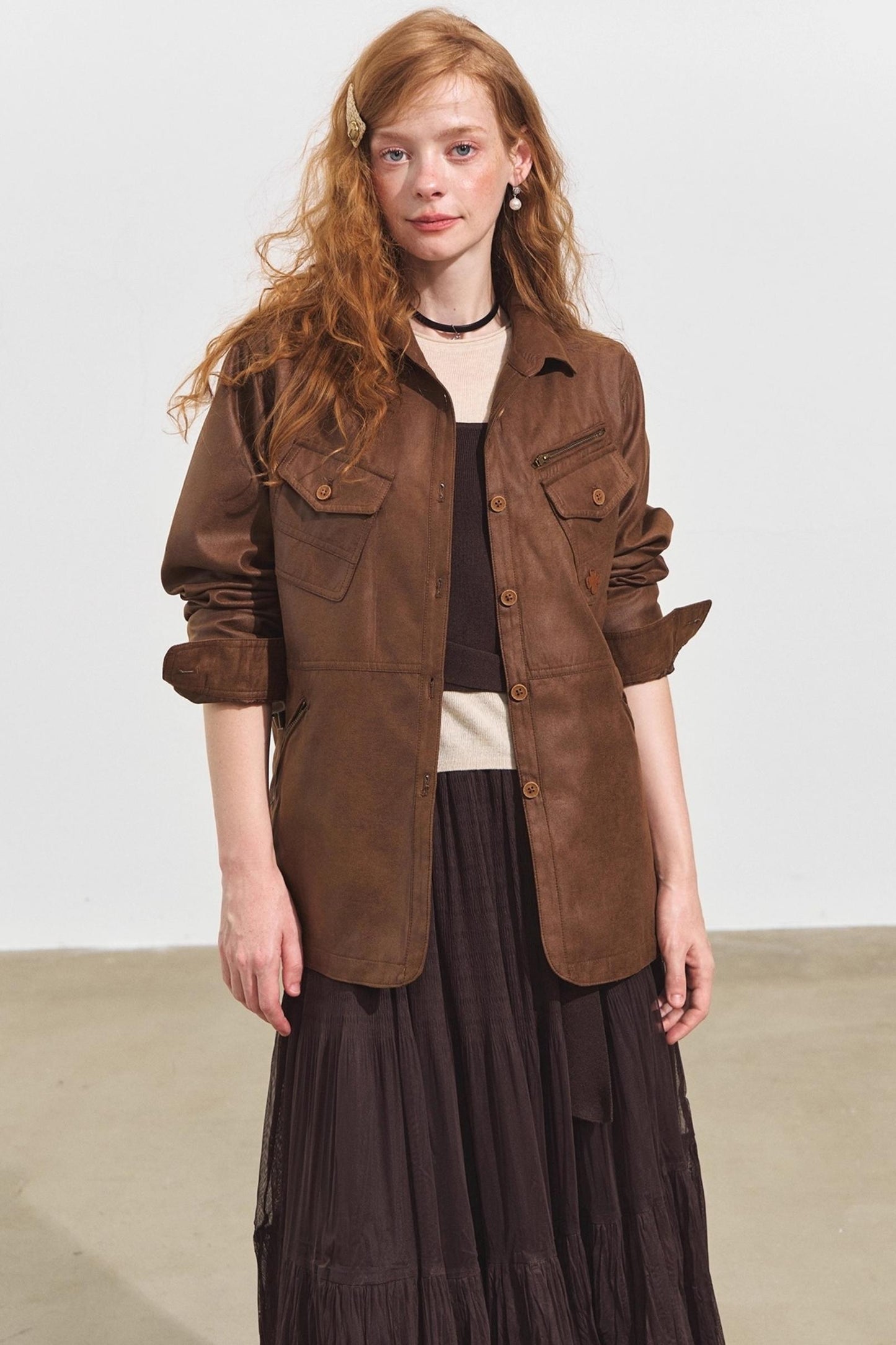 Multi-Pocket Casual Suede Jacket