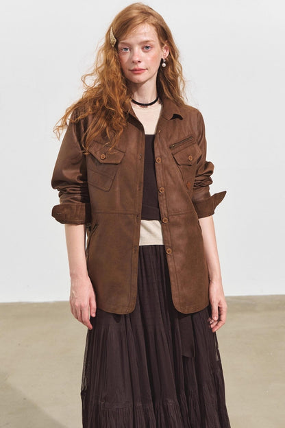 Multi-Pocket Casual Suede Jacket