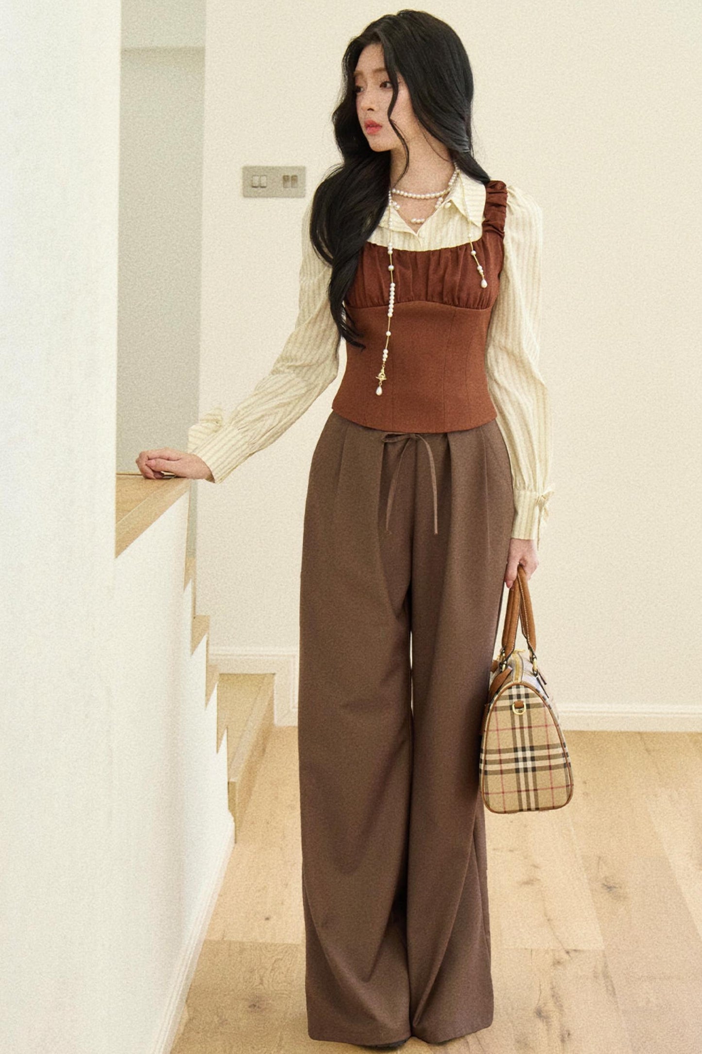 Striped Collar Vest Set-Up