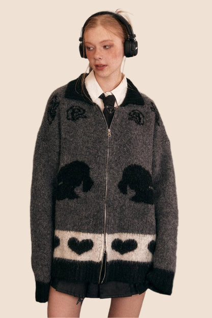 American Retro Lapel Knit Sweater Jacket