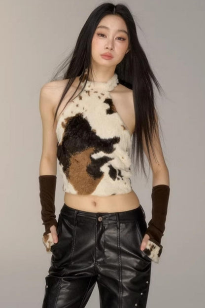 Off-Shoulder Plush Halter Top