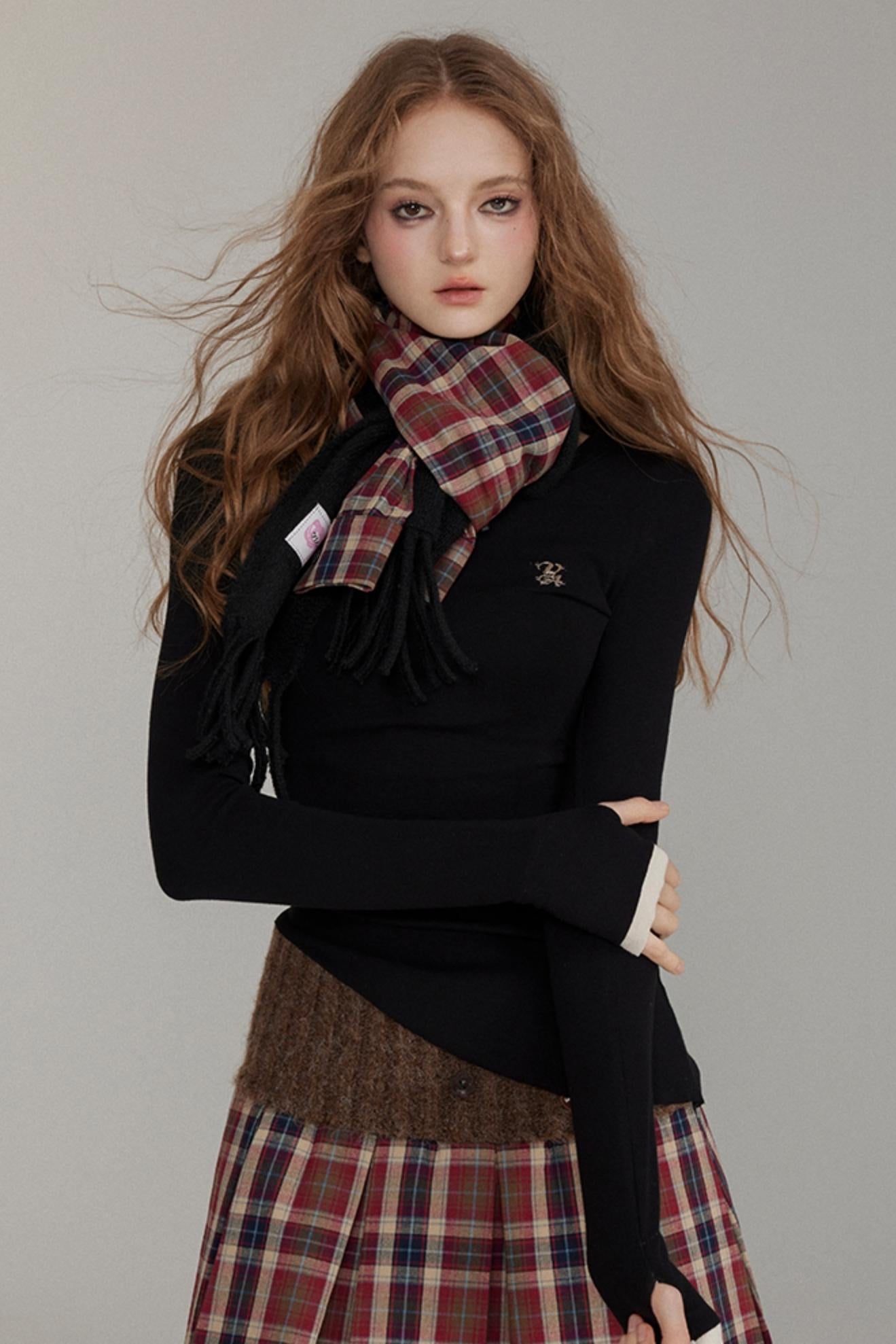 Detachable Check Wool Scarf