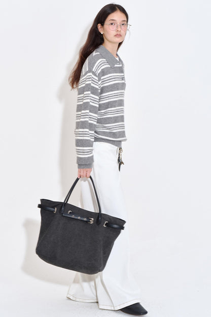 Soft Glutinous Texture Striped Polo Top