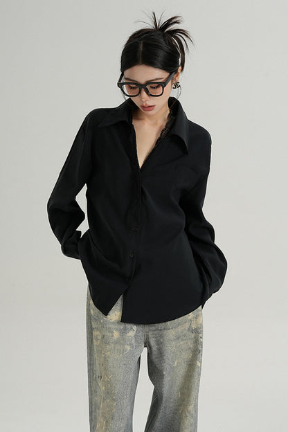 Lapel Solid Color Long Sleeve Shirt