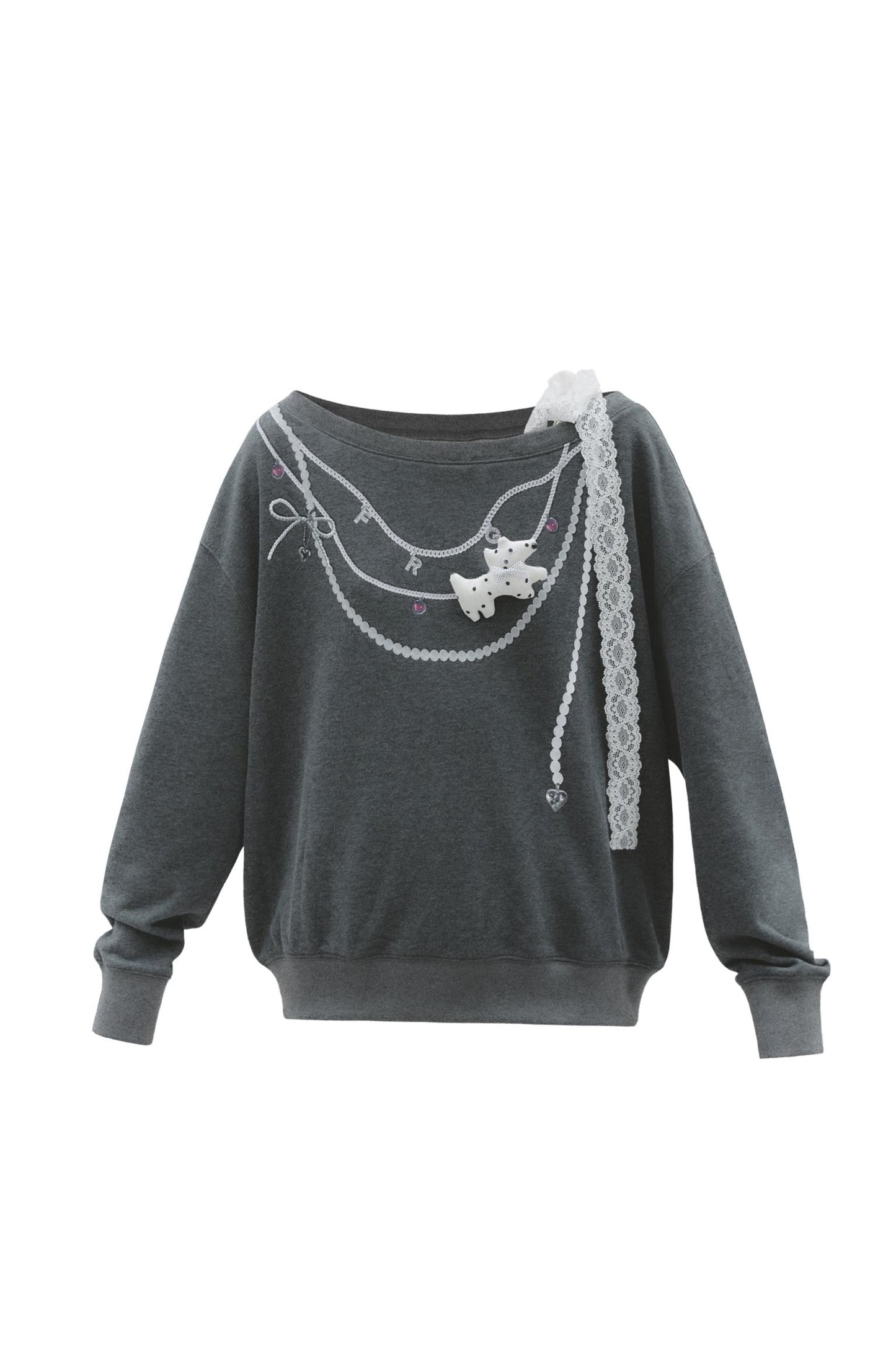 Gray Slanted Shoulder Tie Sweatshirt