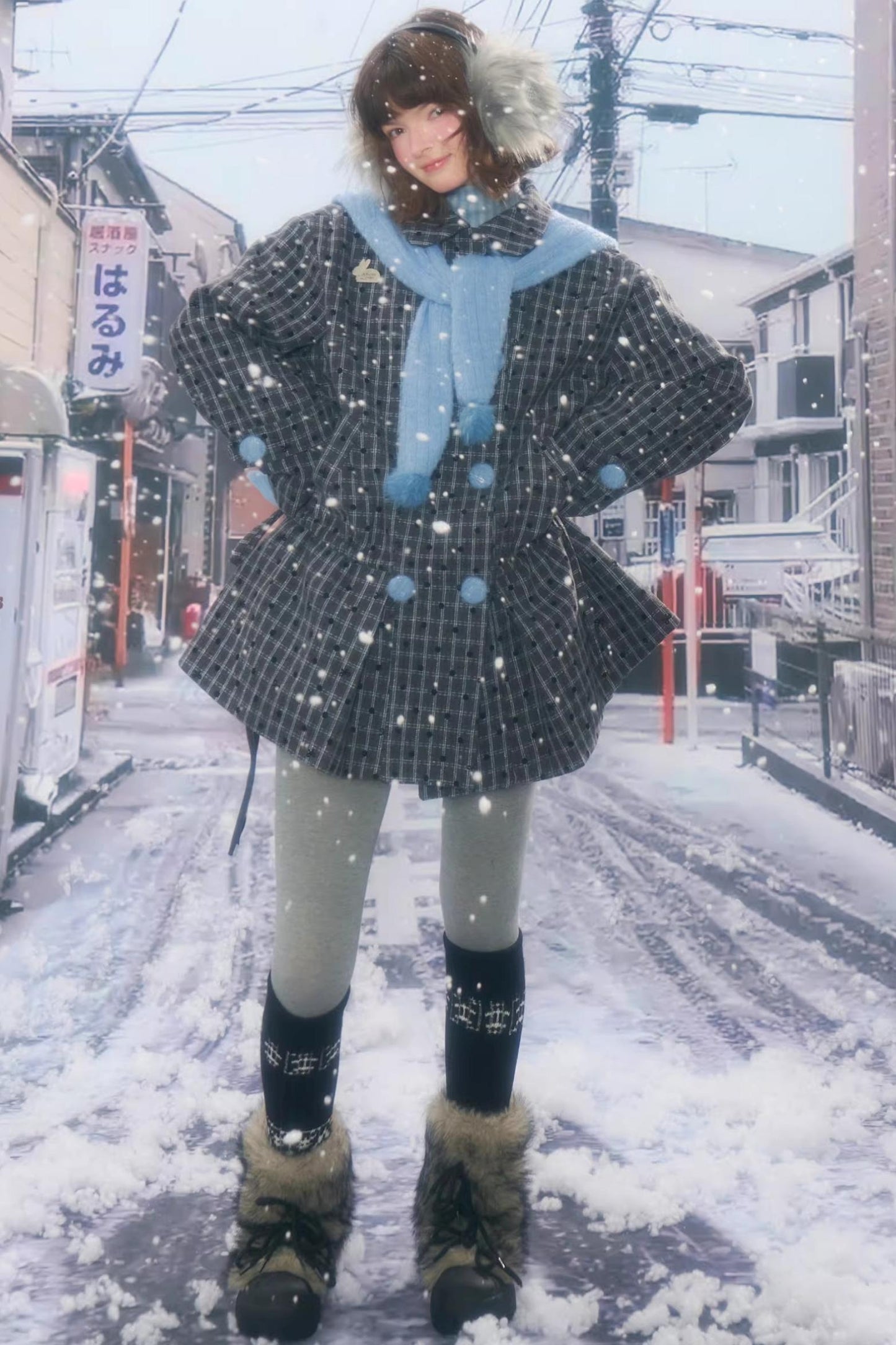 Dark Gray Plaid Wool Coat