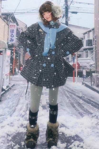 Dark Gray Plaid Wool Coat