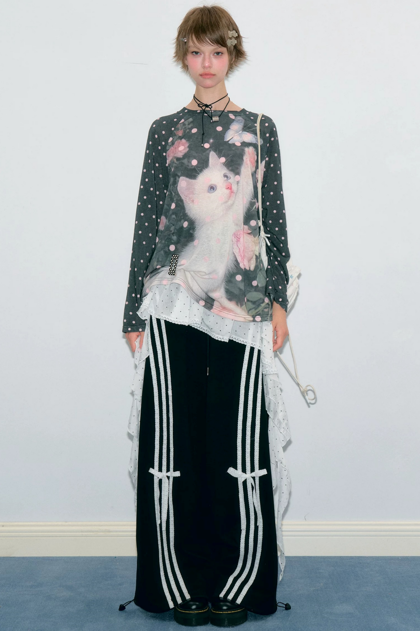 White Polka Dot Irregular Layered-Look Skirt