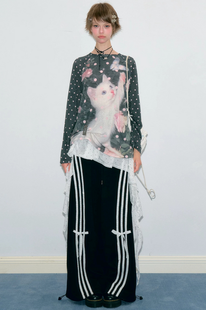 White Polka Dot Irregular Layered-Look Skirt