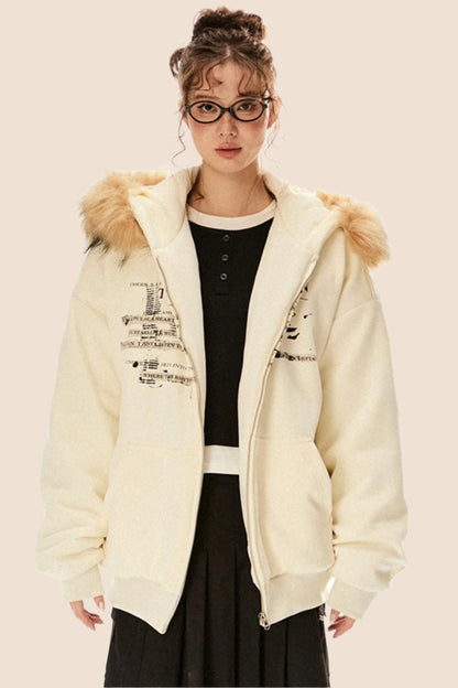 Loose Warm Fur Collar Sweatshirt