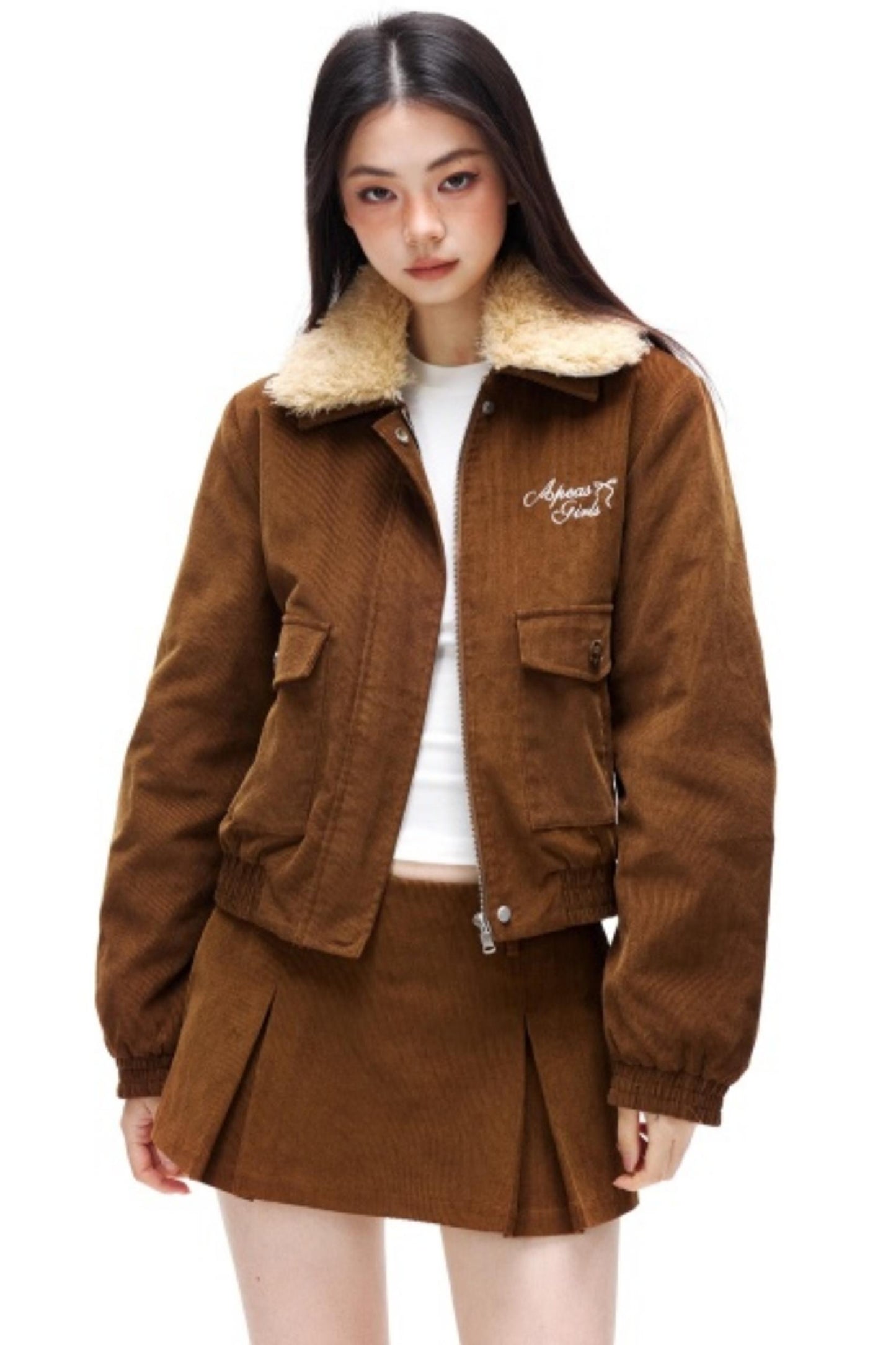 Retro Corduroy Jacket Skirt Set