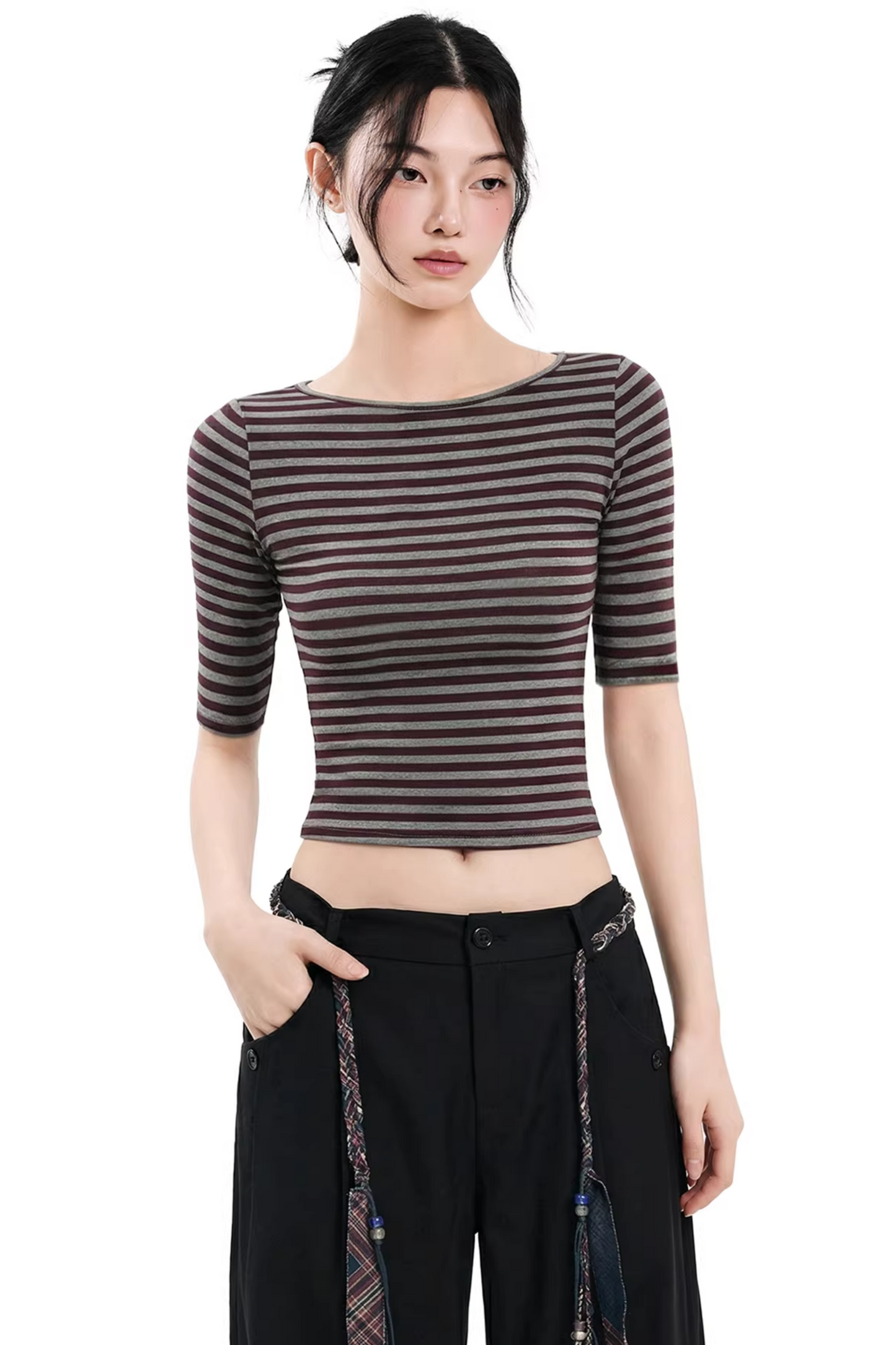 Top a righe senza schiena slim-fit
