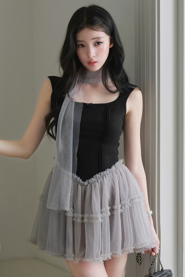 Narcissus Mesh Patchwork Dress