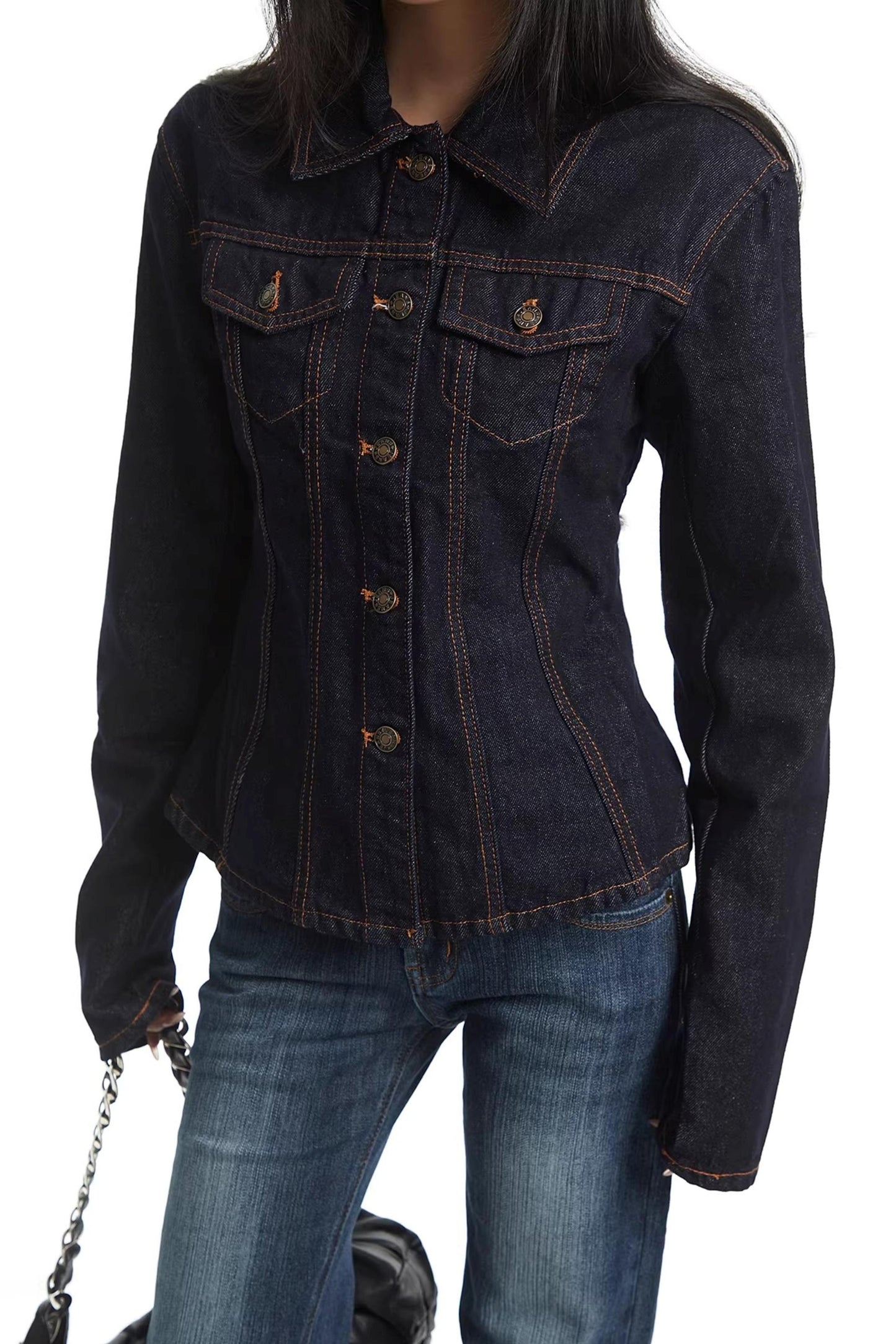 American Retro Long-Sleeve Denim Top