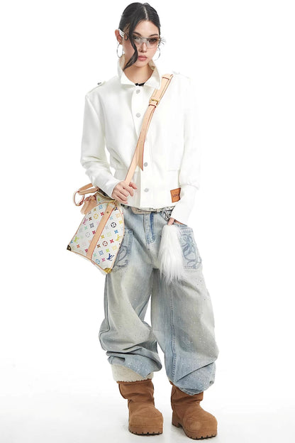 Vintage White Stand Collar Top