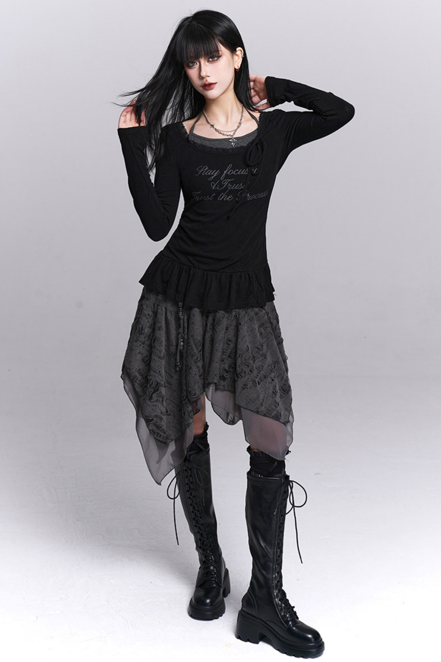 Black Halter Neck Two-Piece Top