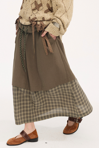 Plaid Patchwork Ruffled Skirt