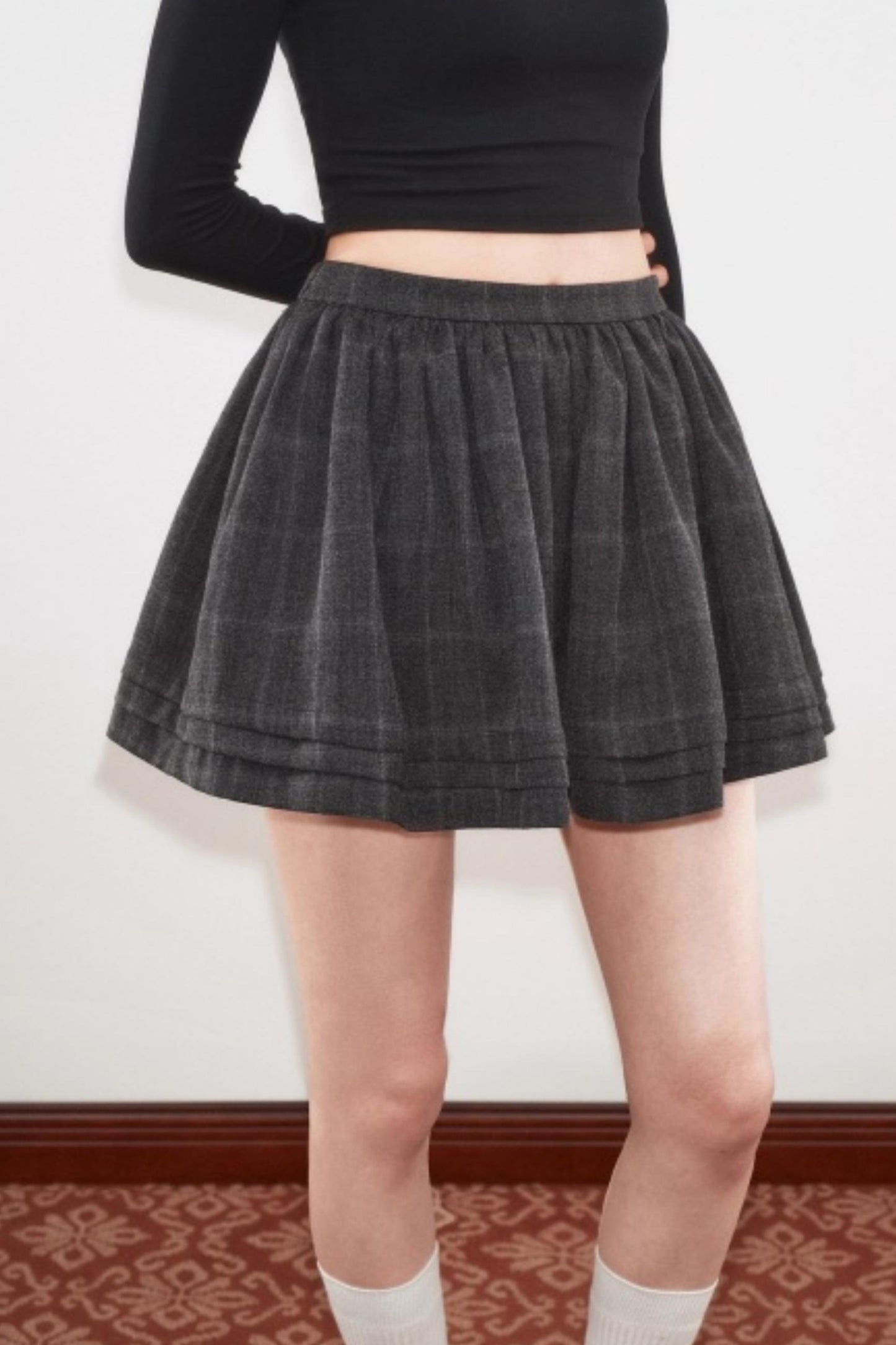 High-Waisted Pleated Puffy A-Line Skirt Set-Up