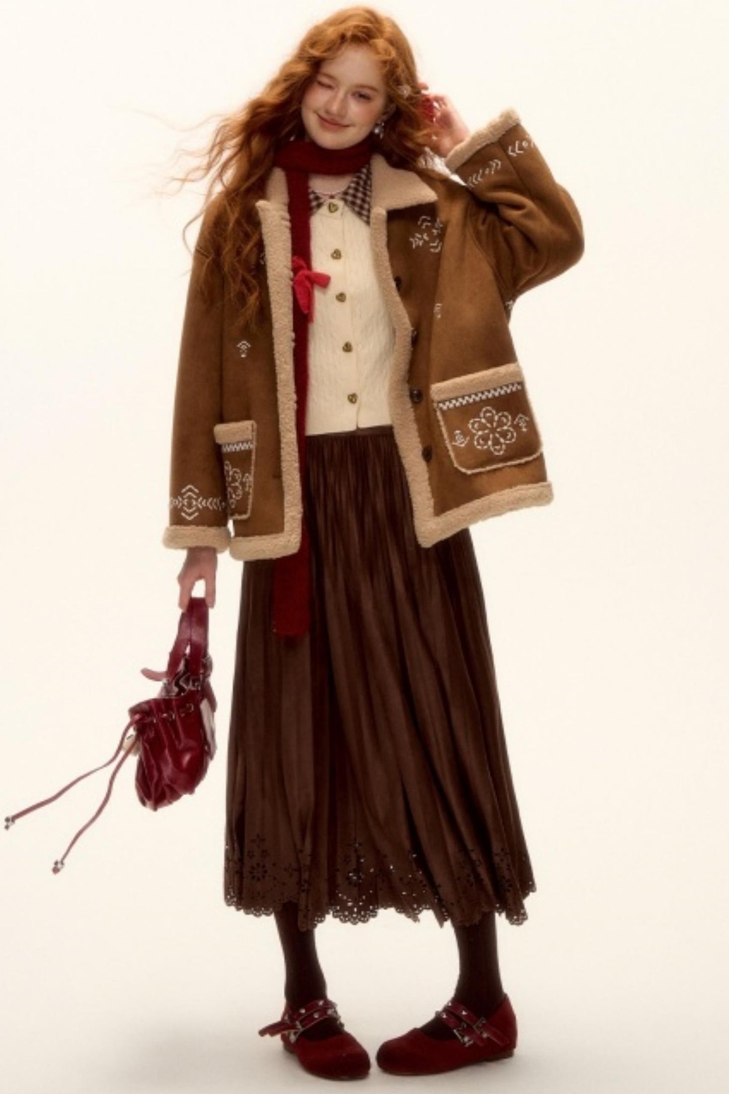 Pleated Suede Lace Skirt