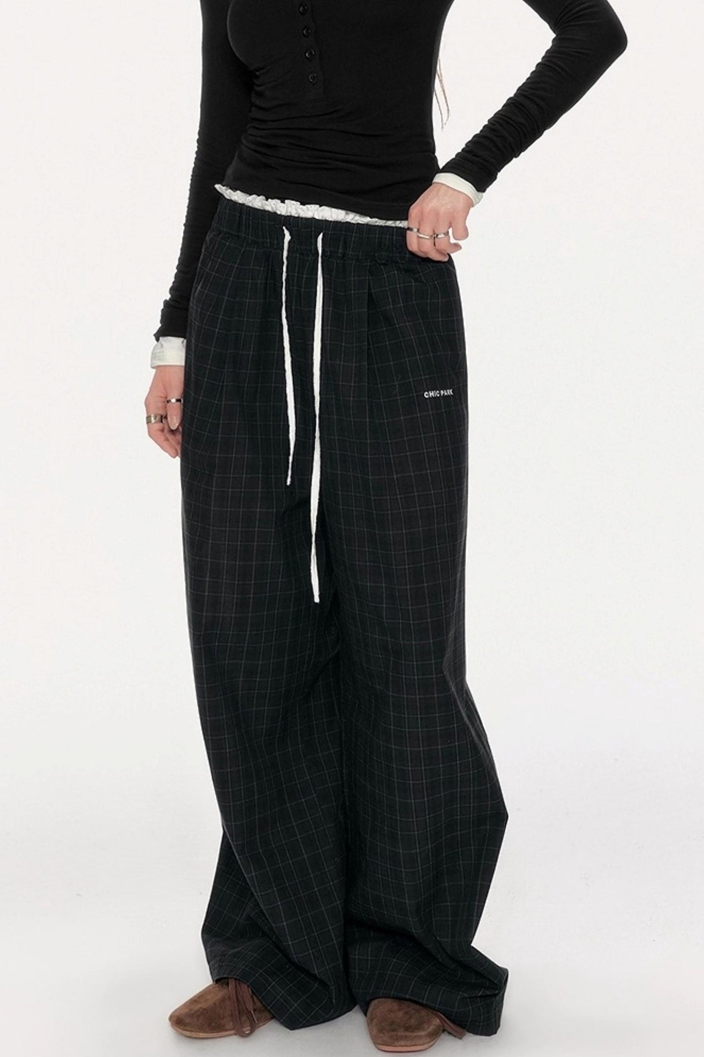 Retro Check Drawstring Pants