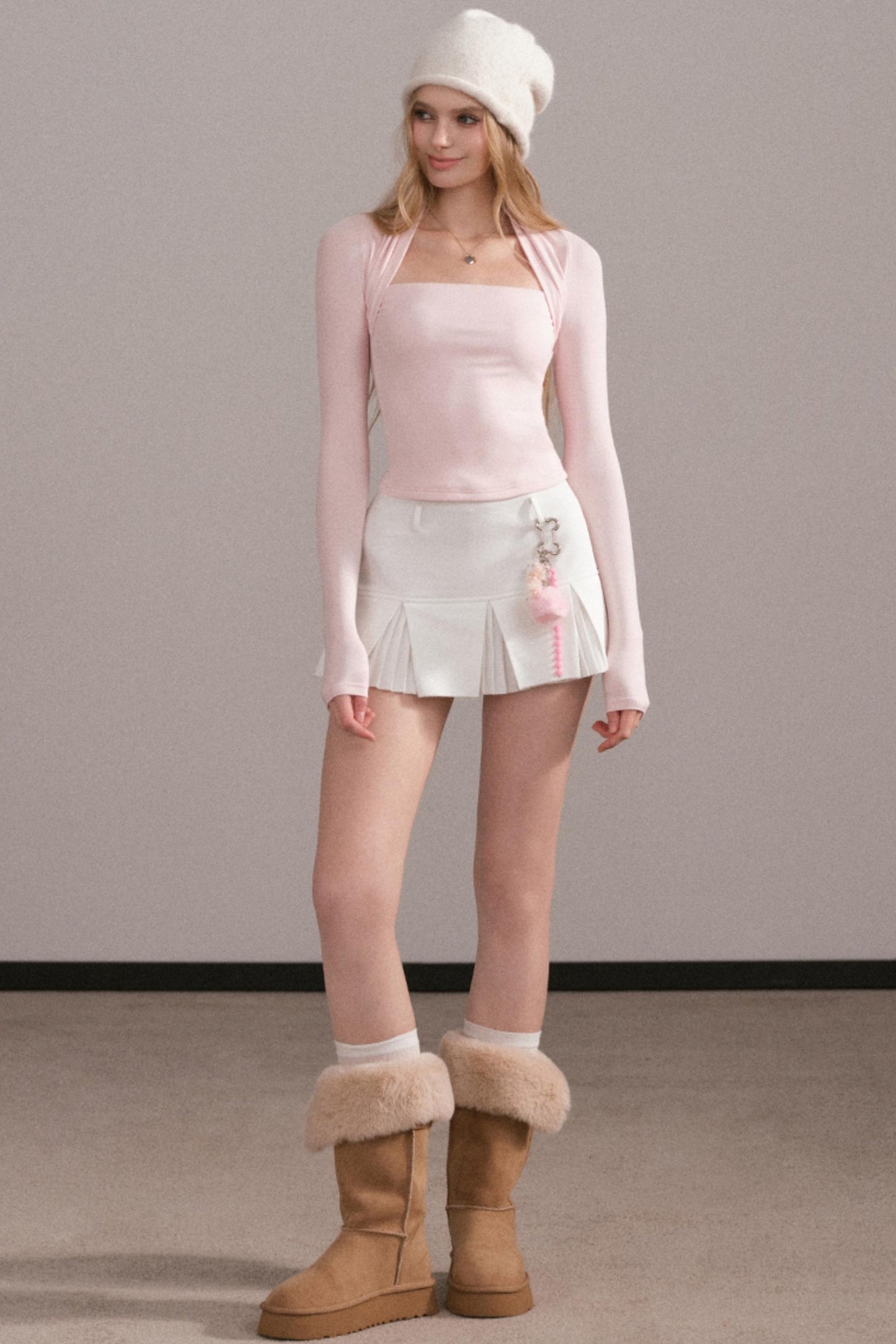 Pleated A-Line White Skirt