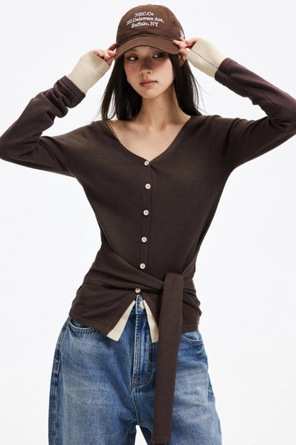 Color-Blocking Knit Off-Shoulder Sweater