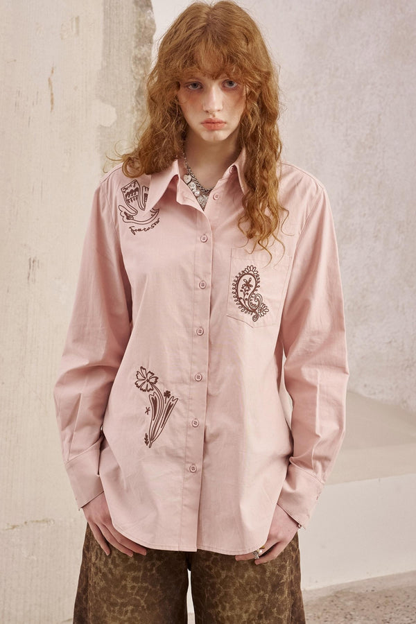 Cashew Flower Embroidered Long Sleeve Shirt