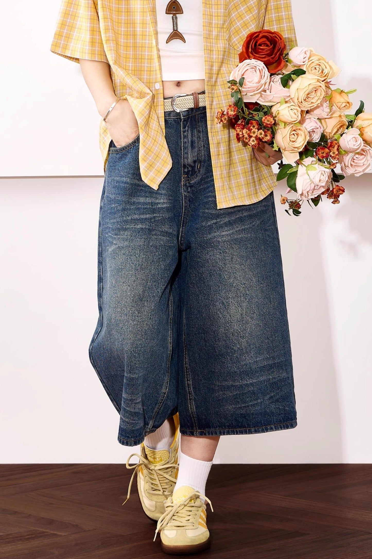 High-Waisted Whisker Denim Shorts