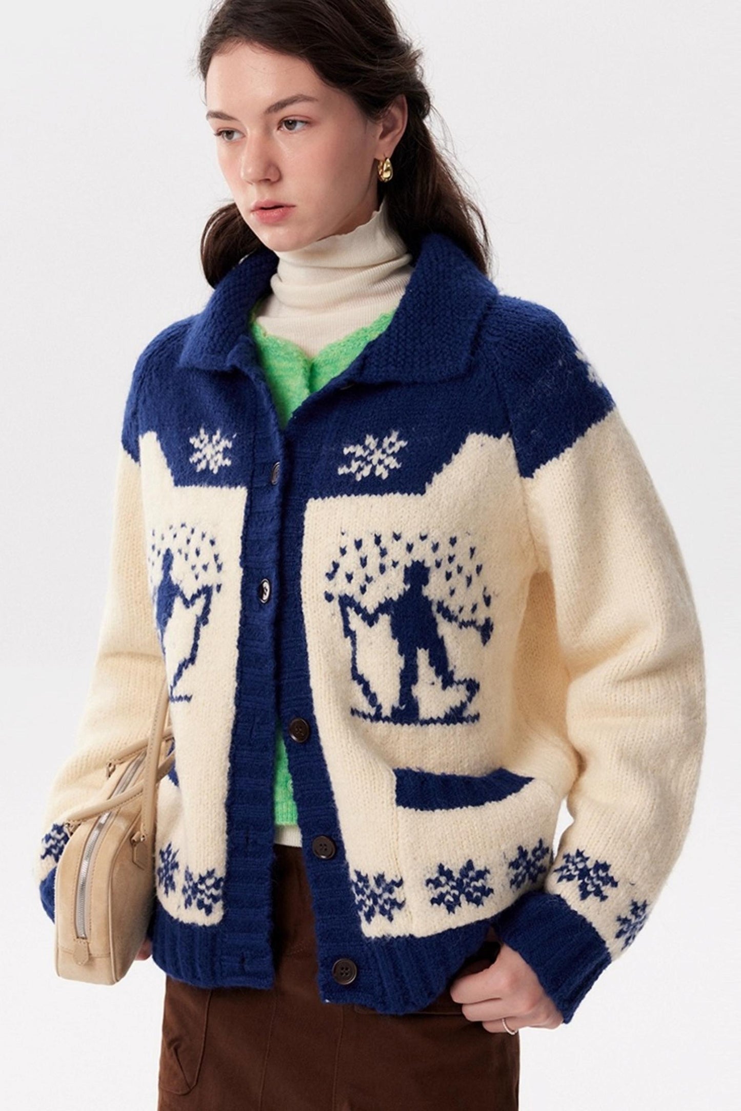 Contrast Retro Fair Island Knitted Cardigan