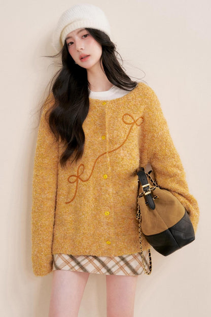 Sunset Velvet Bow knot Cardigan