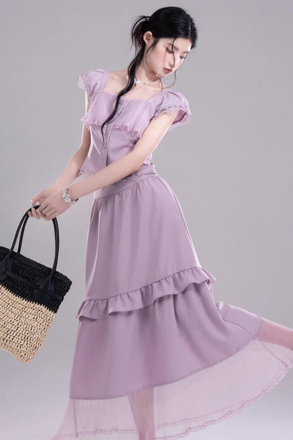 Purple Lace A-Line Skirt Top Set