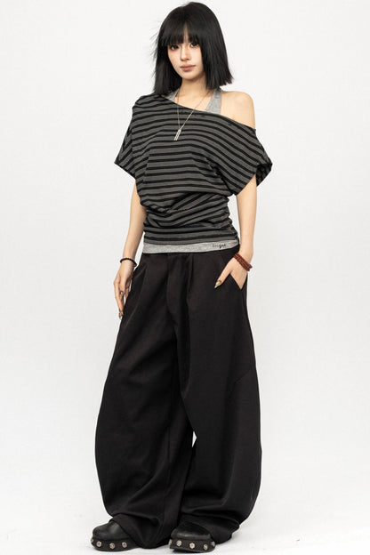 Retro Striped Halter Off-Shoulder Top