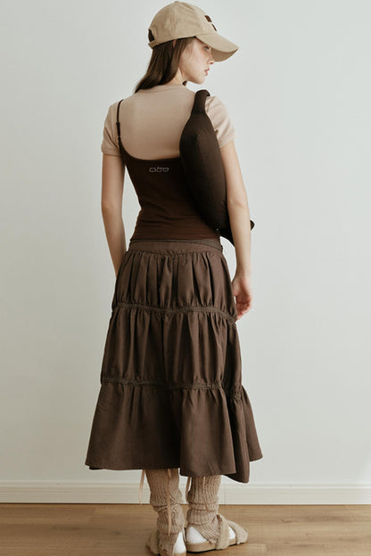 Sunset Suede Spliced Belt Umbrella Skirt