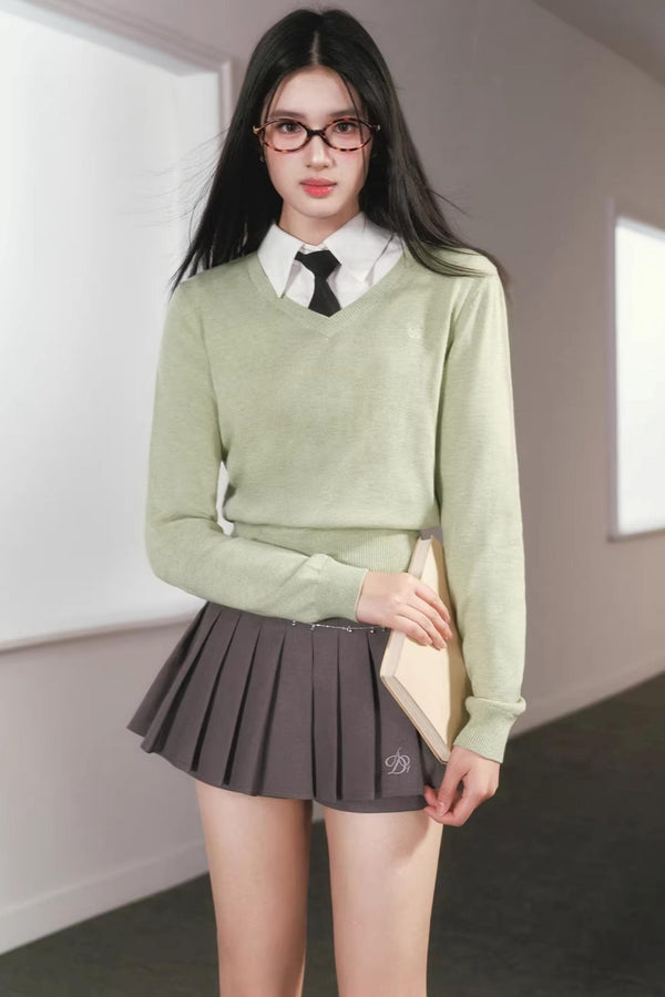 V-Neck Waist-Cinching Knit Sweater