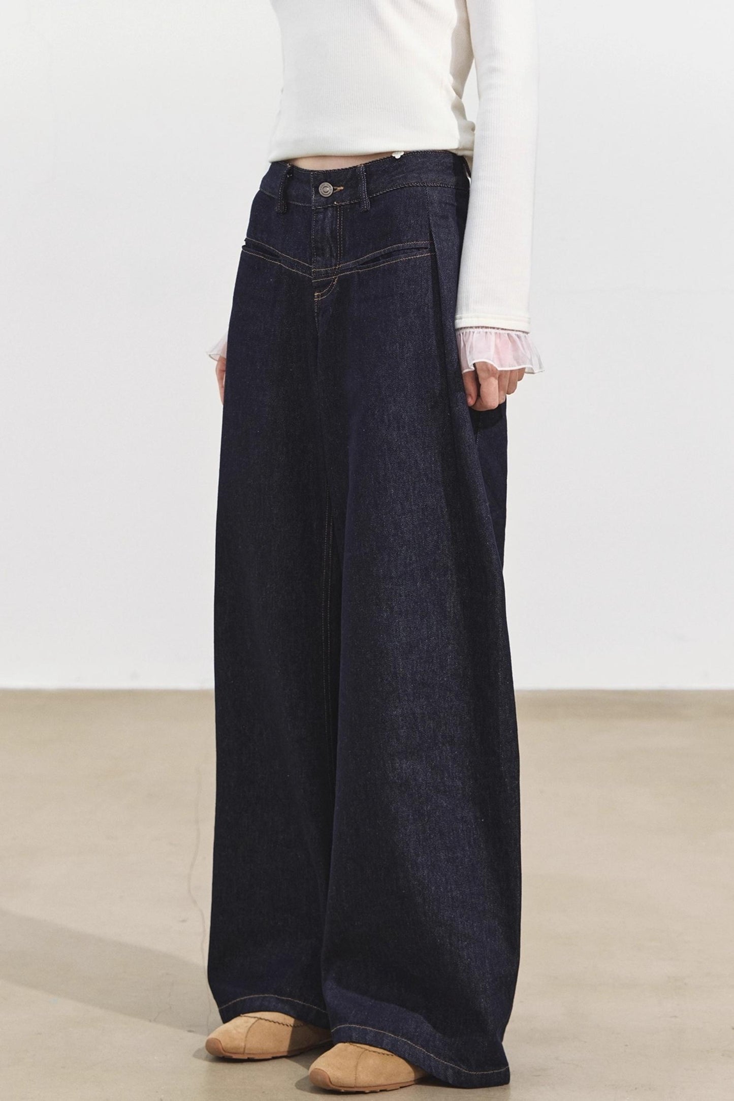 Denim Pleated Pants