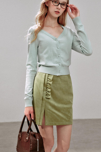 Green Polka Dot Ruffled Hip Skirt