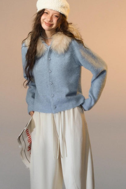 Detachable Fur Collar Cardigan